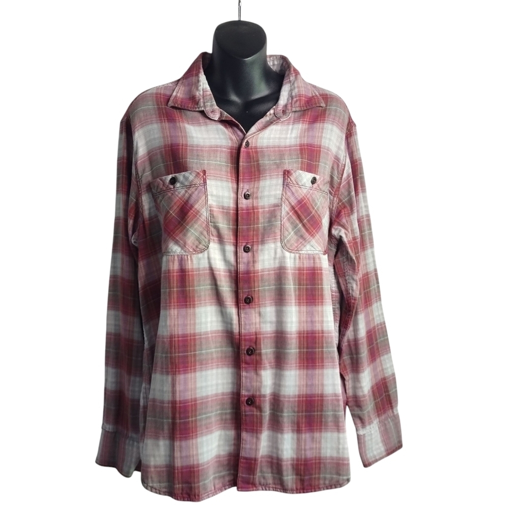 Tommy Bahama Men's Red White Plaid Long Sleeve Button Down Shirt Size Medium